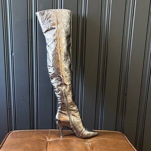 Pewter Leather Over the Knee Boots
